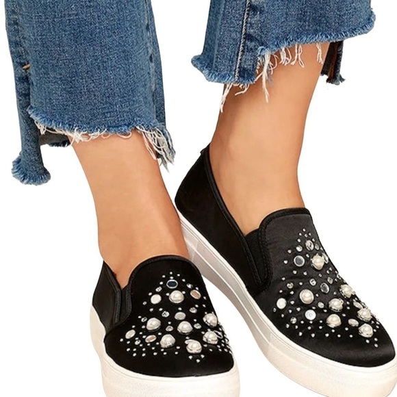 Steve Madden Black 9 Glade Black Satin Slip-On Sneakers - Picture 4 of 14